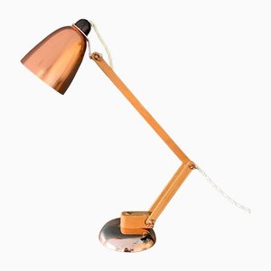 Lámpara de mesa Maclamp vintage de cobre y madera, años 60