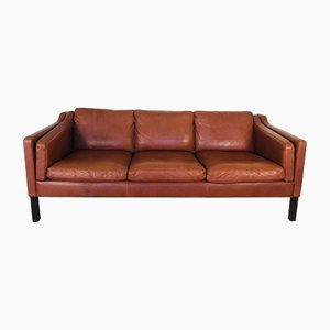 Dänisches Vintage Mid-Century Vintage 3-Sitzer Sofa aus cognacfarbenem Leder