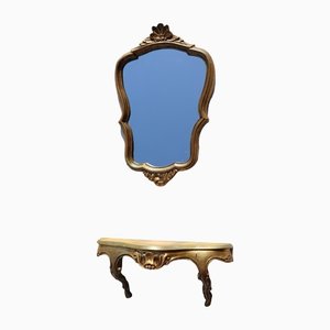 Miroir et Rangement Vintage Baroque Doré, France, Set de 2