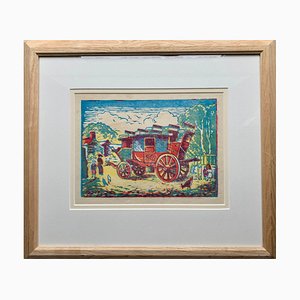 Mabel Allington Royds, GWR Stagecoach, Colored Woodcut