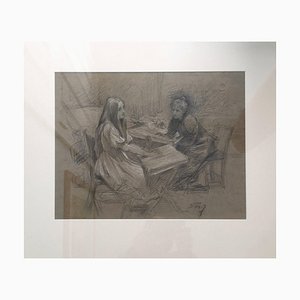 Samuel Melton Fisher, The Convalescent Study, 1905, Pencil with Chalk Highlights, Framed