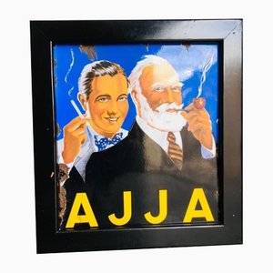Antique Black Wooden Frame Enamel Advert for Ajja Tobacco