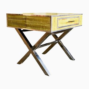 Vintage Yellow Ostrich Foot Skin Covered Coffee Table on Chrome X Frame