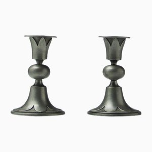 Pewter Candleholders by Edvin Ollers for Schreuder & Olsson, Set of 2