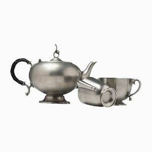 Swedish Grace Pewter Tea Set by Edvin Ollers for Schreuder & Olsson, Set of 3