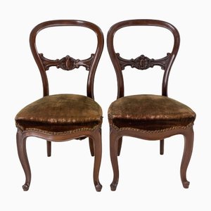 Napoleon III French Late 19th Century Exotic Wood and Velvet Chairs, Set of 2