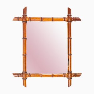 Late 19th Century French Art Nouveau Beech Frame Bamboo Imitation Mirror