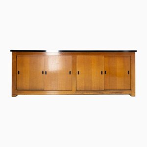 Credenza Mid-Century in quercia con quattro ante scorrevoli, Francia