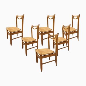Vintage Wooden Dining Chairs by Guillerme Et Chambron for Votre Maison, Set of 6