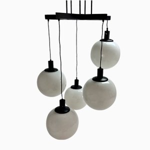 Large Mid-Century Hanging Lamp with 5 White Bols, 1970s