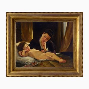 Nicola De Marco, Maternità, Oil on Canvas, Framed
