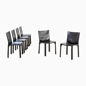 Model Cab 412 Black Leather Chairs by Mario Bellini for Cassina, Set of 6
