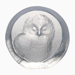 Crystal Glass Owl Intaglio by Mats Jonasson for Målerås Glasbruk, 1990s
