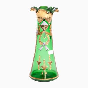 Art Nouveau Vase with Gilding & Emerald Glass, Czech Republic