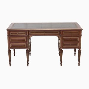 Antique French Brass Inlaid Desk in Mahogany