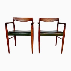 Set of Danish Armchairs in Teak with Leather Seats by H.W. Klein for Bramin, 1960s