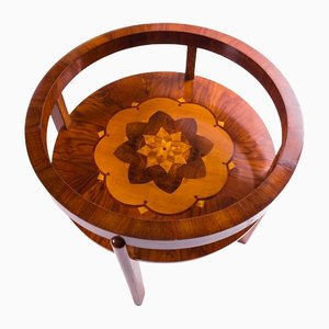 Art Deco Round Table With Marquetry & Glass Top