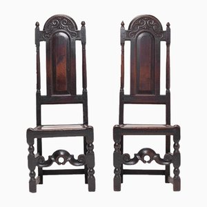 Antique English Side Chairs in Oak, Set of 2