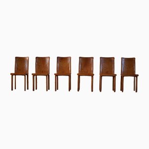 Italian Modern Leather Dining Chairs by Mario Bellini, 1970s, Set of 6