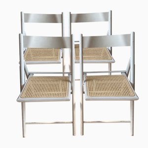 Mid-Century Italian Modern White Lacquered Wooden Folding Chairs, 1970s, Set of 4