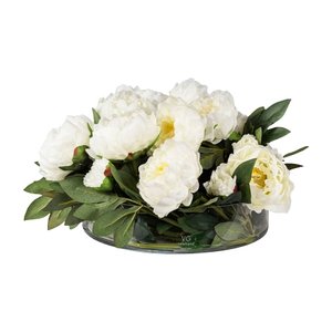 Italian Round Glass and Artificial White Peony Composition from VGnewtrend