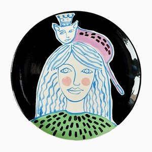 Woman with Crowned Cat Plate by Dalila Chessa