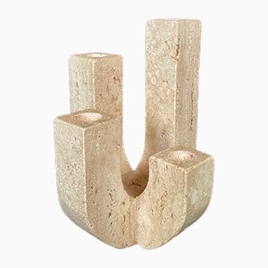 Italian Brutalist Four-Arm Candleholder in Travertine by Fratelli Mannelli, 1970s