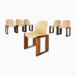 Beige Leather Model Dialogue Chairs by Tobia & Afra Scarpa for B & B Italia, 1973, Set of 6