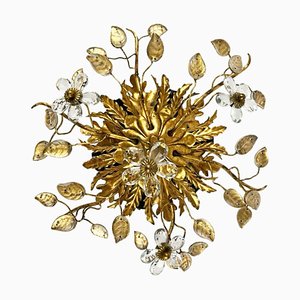 Goldener Kronleuchter mit Kristallblumen von Banci