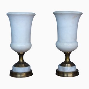 Lámparas de mesa Torchiere de alabastro, años 50. Juego de 2