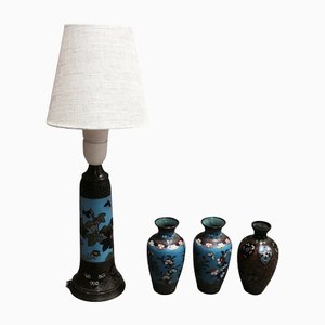 Scandinavian Table Lamp and Vases, 1950s, Set of 4