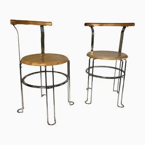 Postmodern Chairs in Metal and Wood, 1980, Set of 2