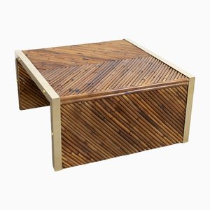 Mesa de centro de latón y bambú