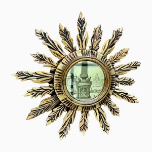 Baroque Style Sunburst Wall Mirror with Gilded Wood, France, 1930s
