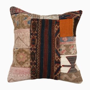 Housse de Coussin Kilim Vintage en Patchwork de Laine, Turquie