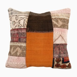 Turkish Patchwork Wool Cushion Cover Made from Vintage Anatolian Rug, Mid-20th Century