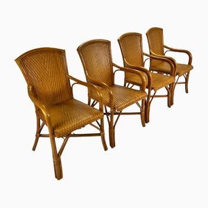 Mid-Century Rattan and Bamboo Dining Chairs, 1960s, Set of 4