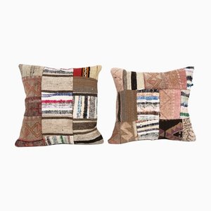 Turkish Anatolian Patchwork Kilim Pillow Covers, Set of 2