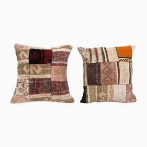 Vintage Turkish Kilim Cushion Covers, Set of 2