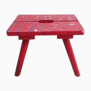 Tabouret en Bois Peint en Rouge