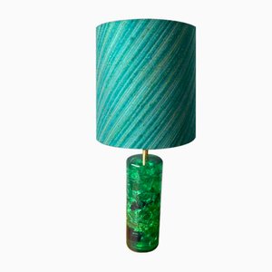Vintage Pierre Giraudon Style Table Lamp & Shade in Green Resin from Shatterline