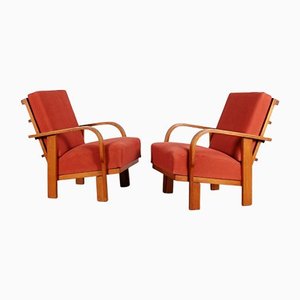 Mid-Century Red Armchairs, Set of 2