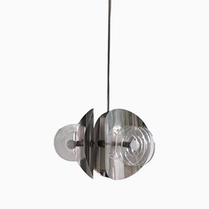 Mid-Century Italian Chrome & Acrylic Glass Pendant Lamp