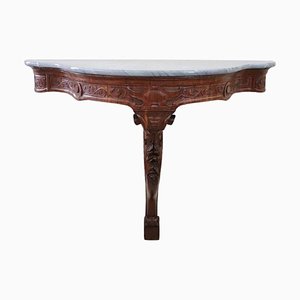 Antique Carved Wood Console Table With Marble Top, 1850s