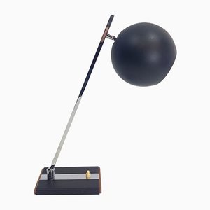 Mid-Century Black Sphere Teak Tischlampe, 1960er