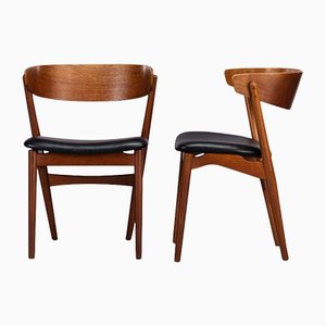 Model 7 Chair in Teak & Black Leatherette by Helge Sibast, 1960s, Set of 2