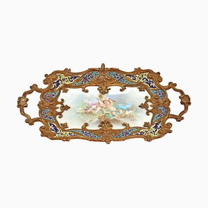Large Cloisonné Tray in Bronze and Porcelain