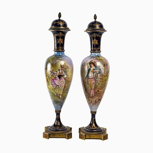 Covered Porcelain Baluster Vases, Set of 2