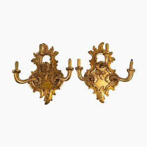 Antique Giltwood Wall Lights, Set of 2