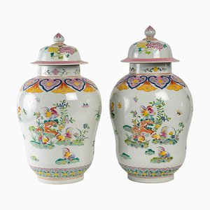 Porcelain Covered Vases, Set of 2